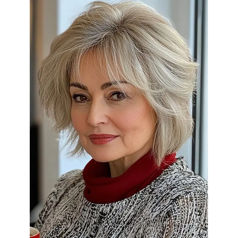 Short Grey Bob Wigs Layered Monofilament Short Wigs