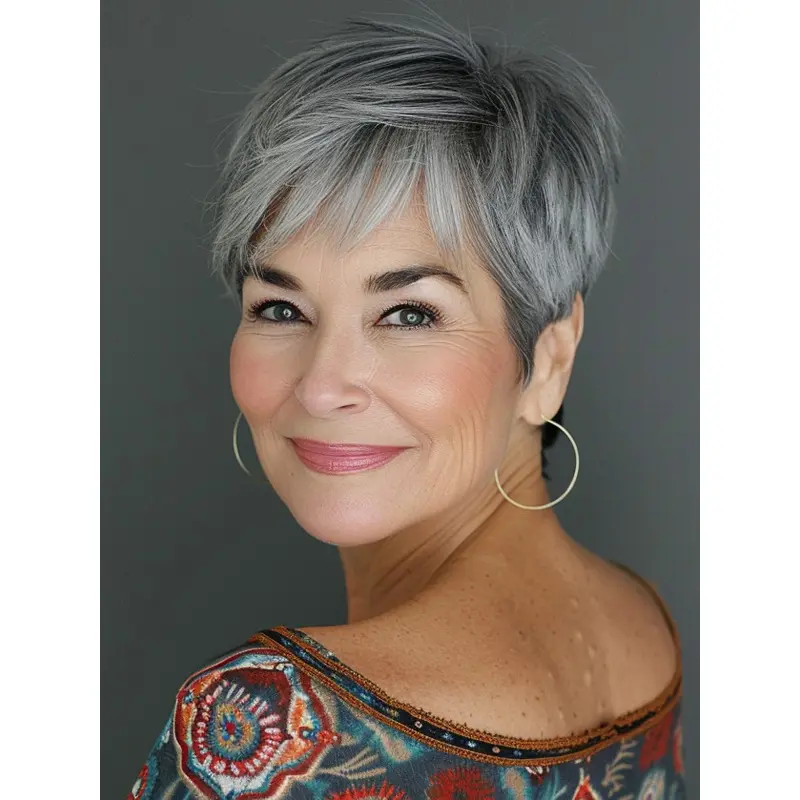 Silver Grey Hair Wigs Synthetic With Bangs 4" Cropped Wigs
