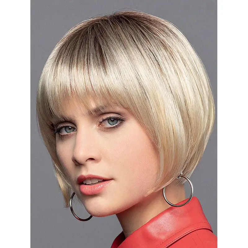 Straight Blonde Chin Length Synthetic Style Monofilament Wigs