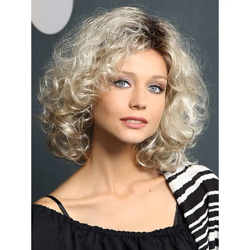 12" 100% Hand-Tied Curly Blonde Female Medium Wigs