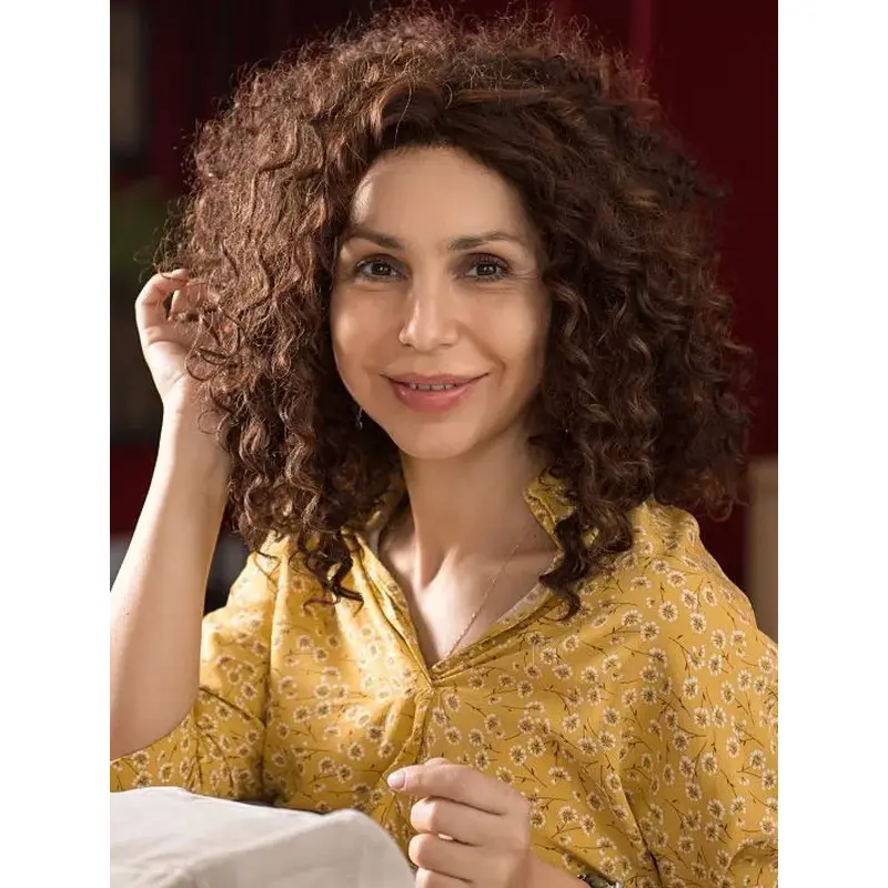 14" Without Bangs Curly Monofilament Brown Medium Wigs Women