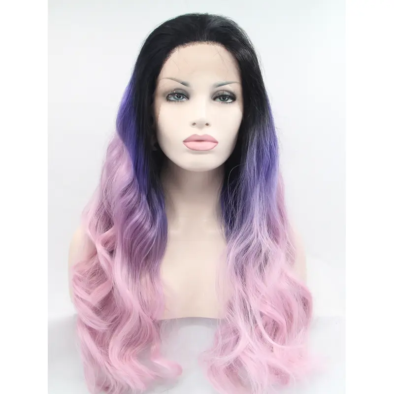 23" Wavy Ombre/2 Tone Without Bangs Synthetic Long Lace Front Wigs