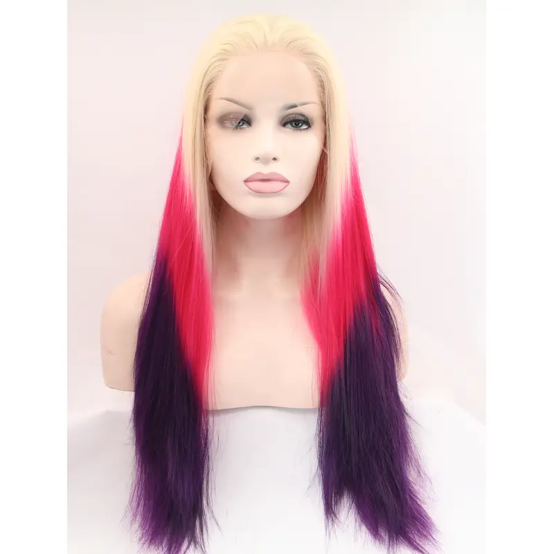 27" Straight Ombre/2 Tone Without Bangs Synthetic Long Lace Front Wigs