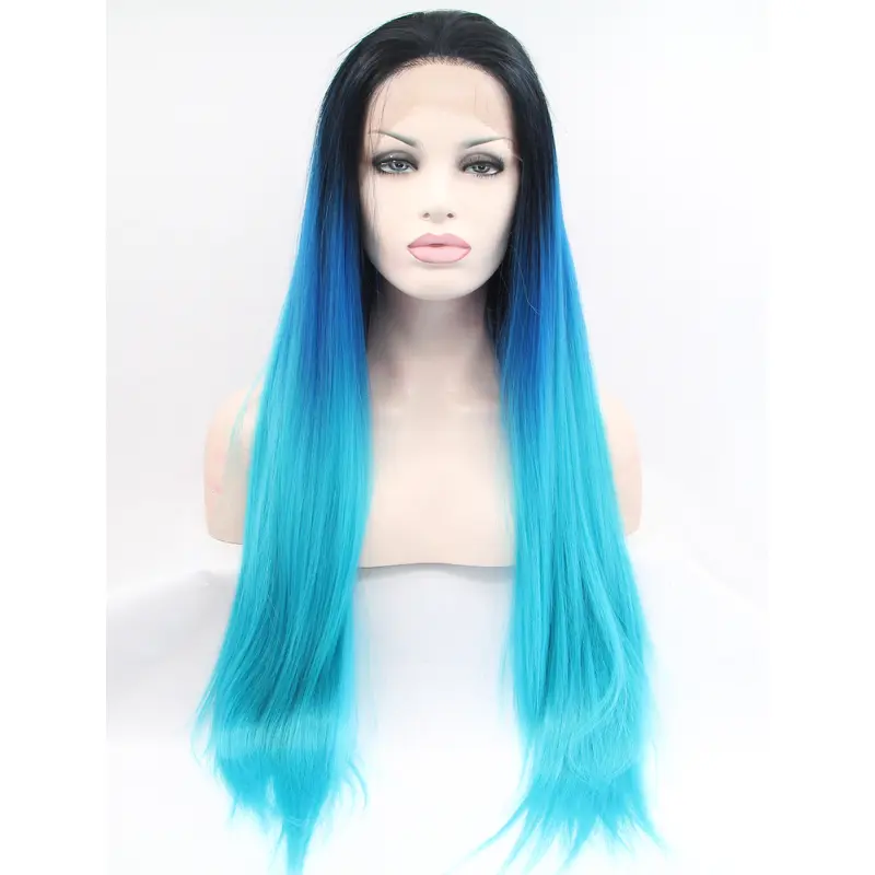 30" Straight Ombre/2 Tone Without Bangs Synthetic Long Lace Front Wigs