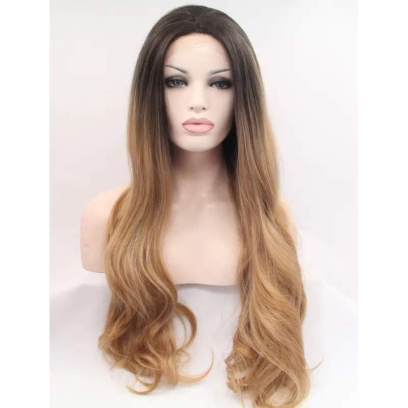 30" Wavy Ombre/2 Tone Without Bangs Synthetic Long Lace Front Wigs