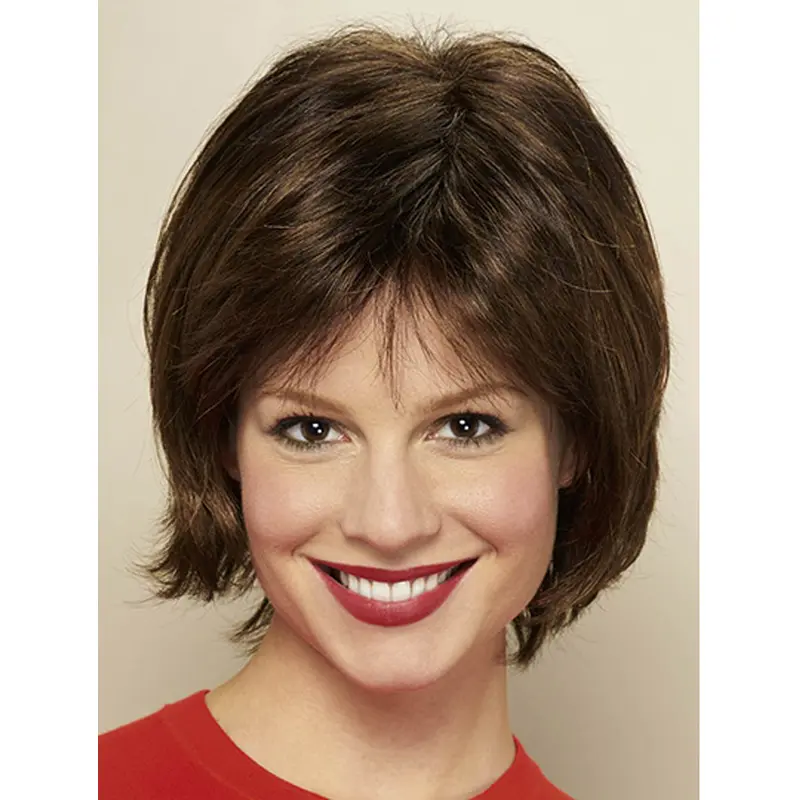 Brown Straight Chin Length Bobs Ladies Monofilament Wigs