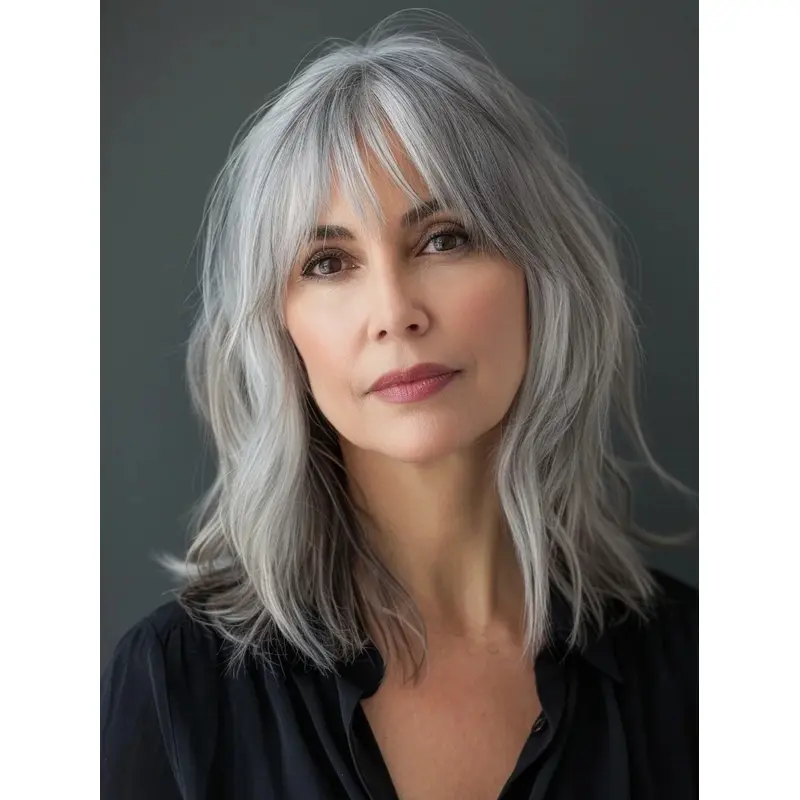 Grey Lace Front Wig Human Hair 14" Shoulder Length Wavy Wigs