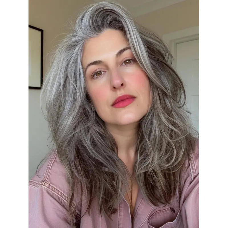 Long Grey Wigs Straight Synthetic Lace Front Layered 18" Wigs