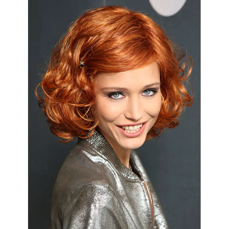Synthetic 10" Wavy Chin Length Auburn Bob Wigs For Women