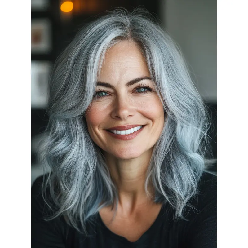 Wig Medium Hair Layered Shoulder Length Silver 14" Synthetic Wavy Wigs