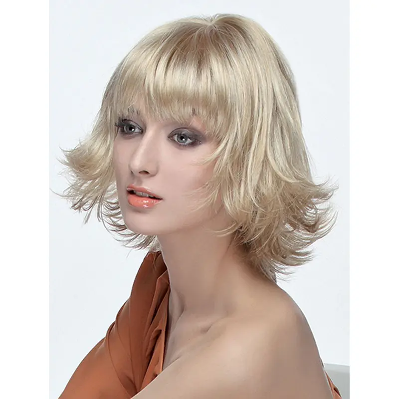 12" Shoulder Length Wavy Monofilament Blonde Classic Synthetic Wigs Women