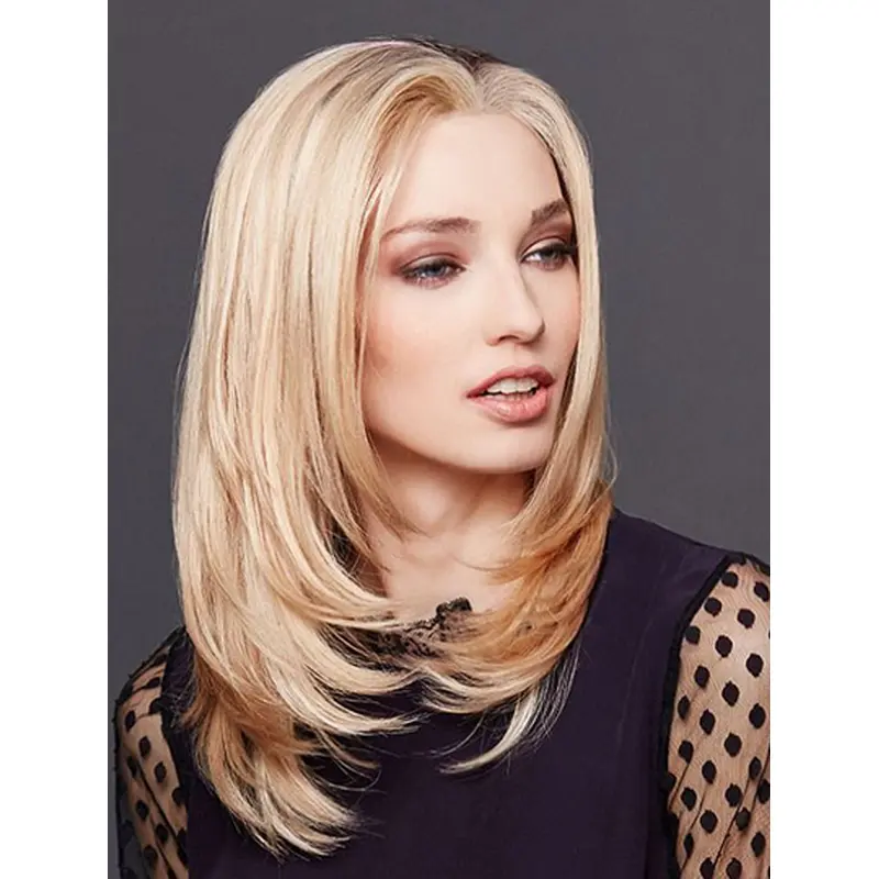 14" Shoulder Length Straight Blonde Remy Human Hair Monofilament Wigs Gorgeous