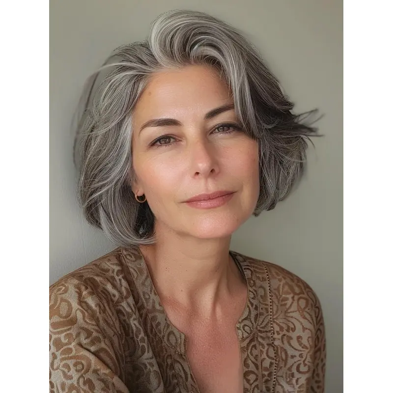 Ash Grey Wig Straight Synthetic Monofilament 10" Bobs Chin Length Wigs
