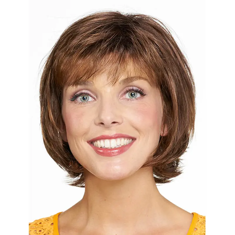 Chin Length Capless Brown Straight 10" Synthetic Medium Wigs For Women