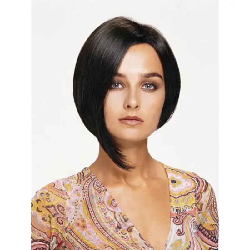 Convenient Black Lace Front Chin Length Human Hair Wigs