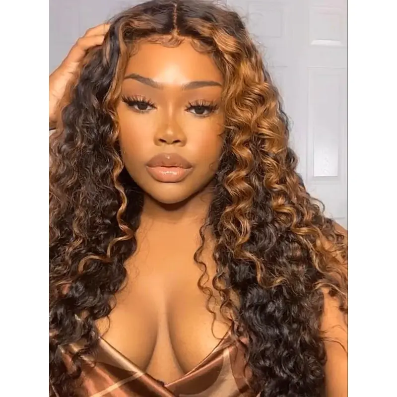 Curly Ombre Hair 18 Inches Brazilian Hair With Highlights Lace Front Wig