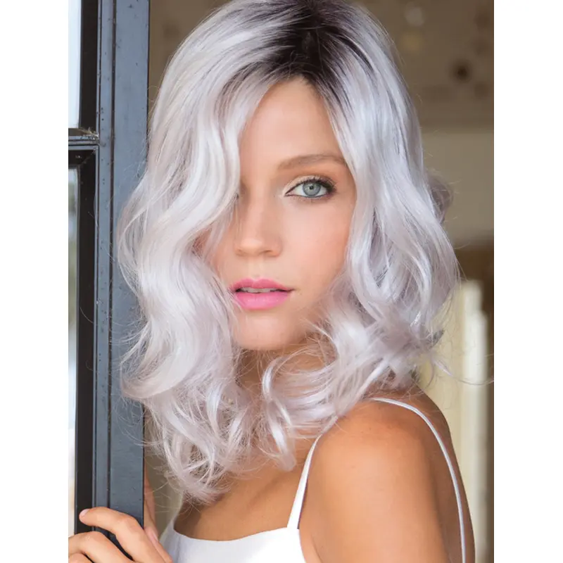 Fashional Shoulder Length Curly White New Design Grey Wigs