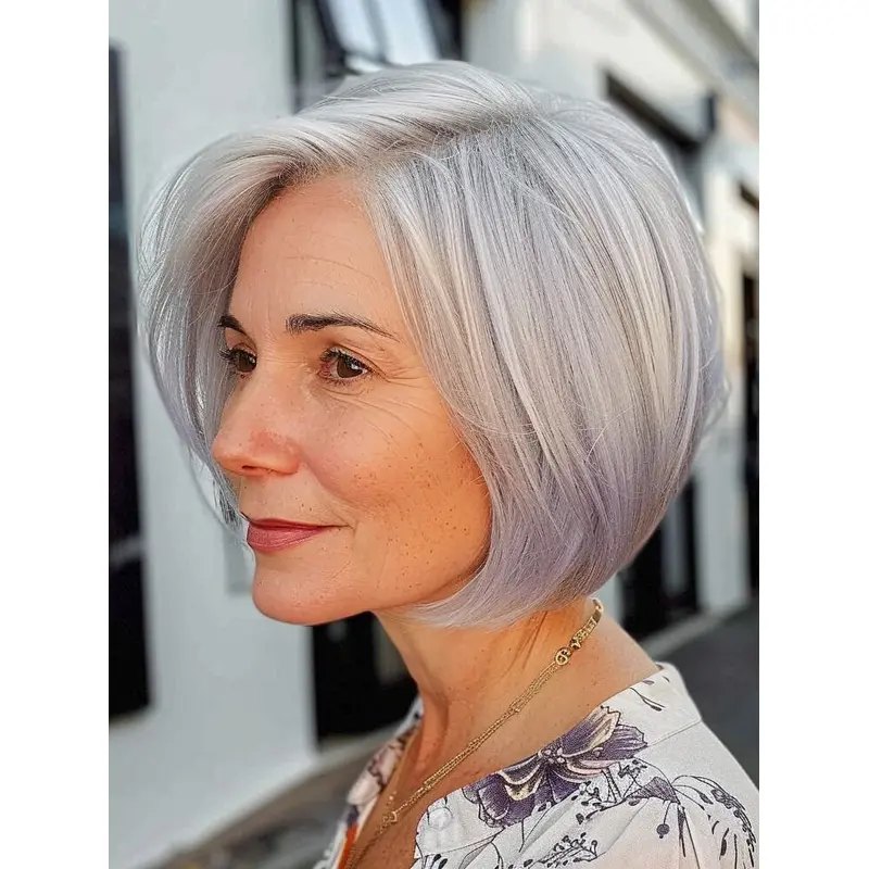Grey Bob Wigs Straight Remy Human Hair Monofilament 10" Chin Length Wigs