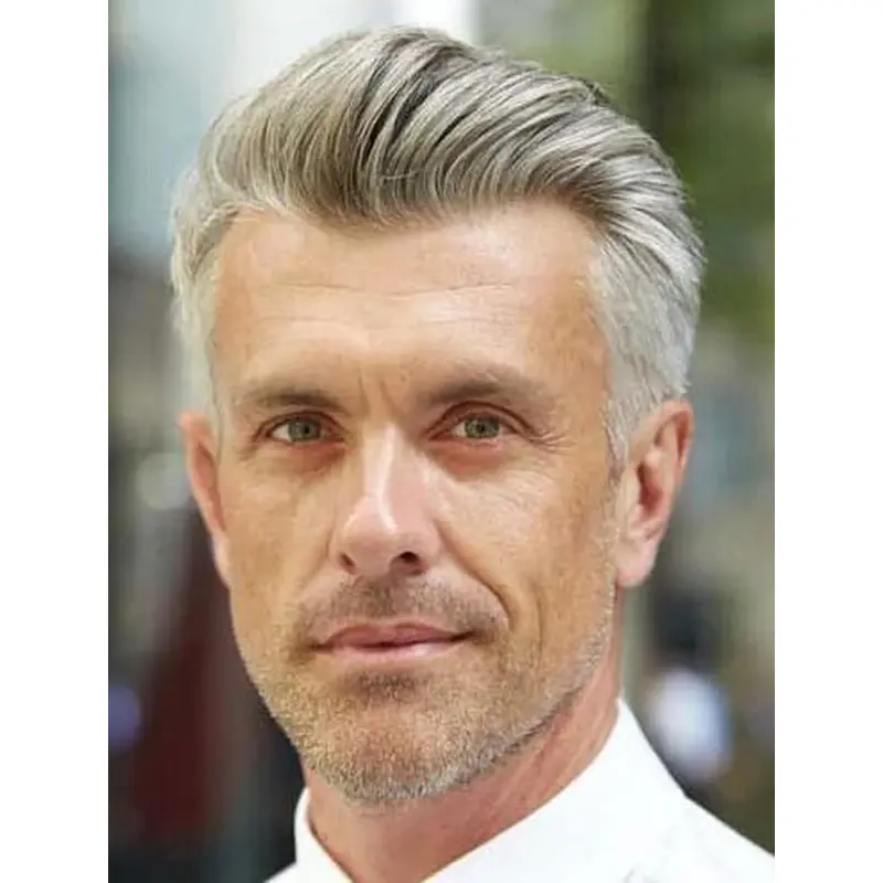 Grey Capless Straight Short Remy Human Hair Inspired Men Wigs