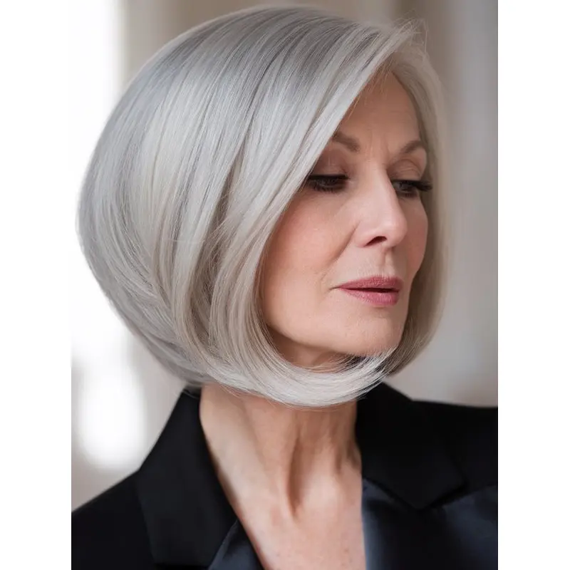 Medium Grey Wig 10" Straight Bobs Synthetic Wigs