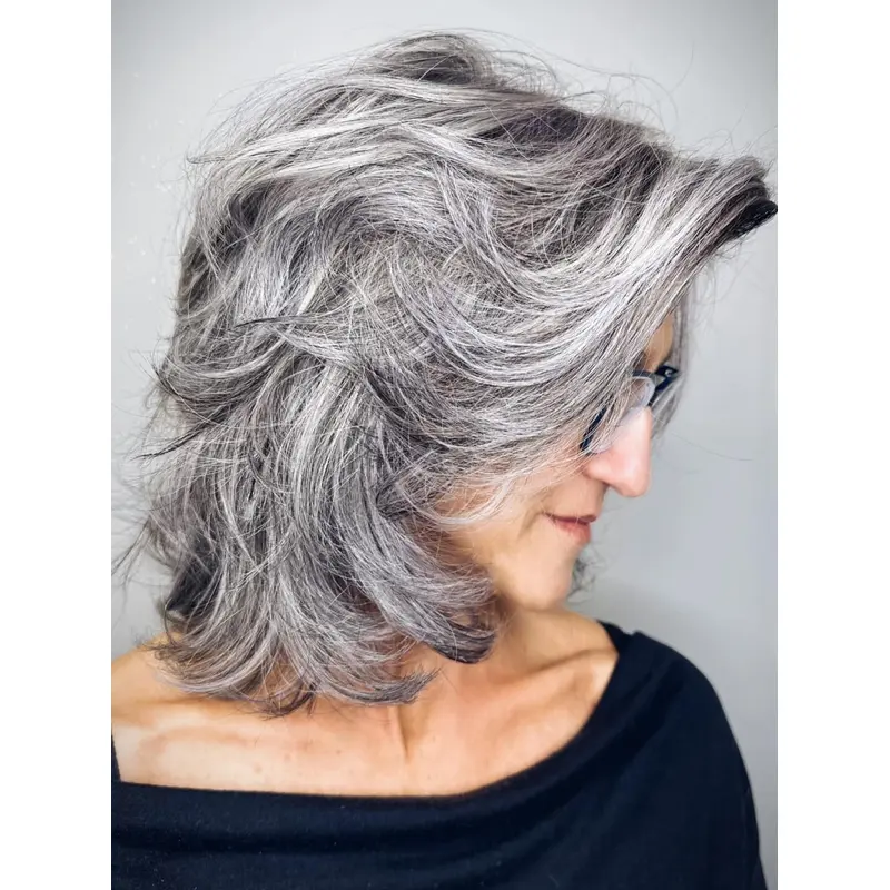 Short Grey Wigs For Older Ladies Wavy Layered 12" Lace Front Synthetic Wigs