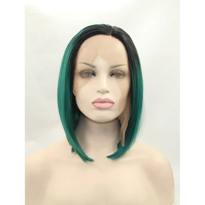 Synthetic Chin Length Ombre/2 Tone Lace Front 13" Without Bangs Straight Wigs