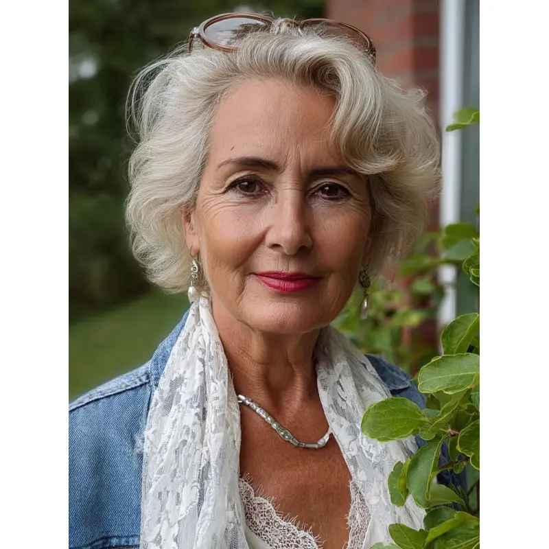 Wigs With Grey Hair Monofilament Wavy Short 8" Wigs