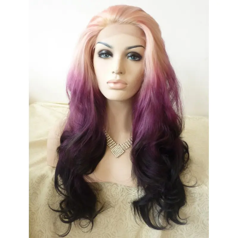 Layered 24" Wavy Ombre/2 Tone Long Lace Front Synthetic Wigs