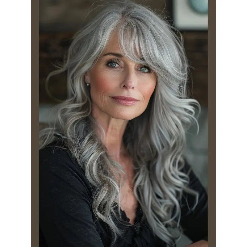 Long Grey Hair Wig Curly With Bangs 20" Lace Front Wigs