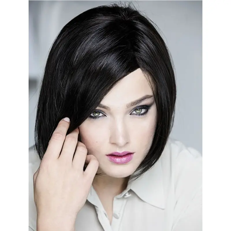 Monofilament Black Synthetic 10" Chin Length Bob Fashion Wigs