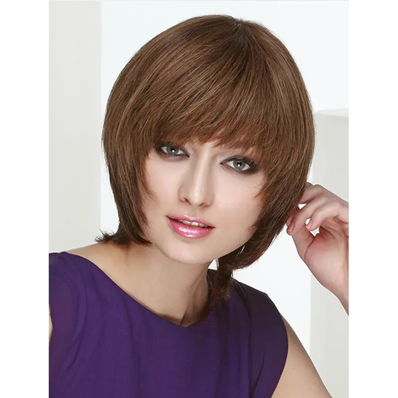 Straight Chin Length Brown Monofilament 10" Layered Lace Wig Buy