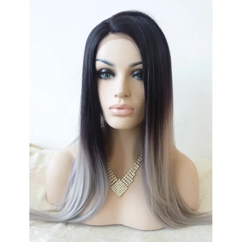 Without Bangs 22" Straight Ombre/2 Tone Long Lace Front Synthetic Wigs