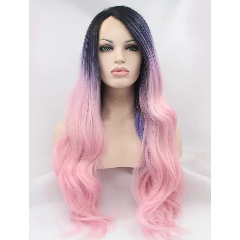 30" Wavy Synthetic Ombre/2 Tone Without Bangs Long Lace Front Wigs