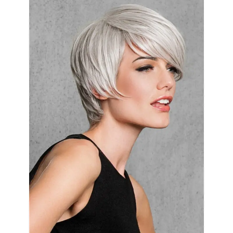 Capless Straight Grey Short Synthetic Wigs