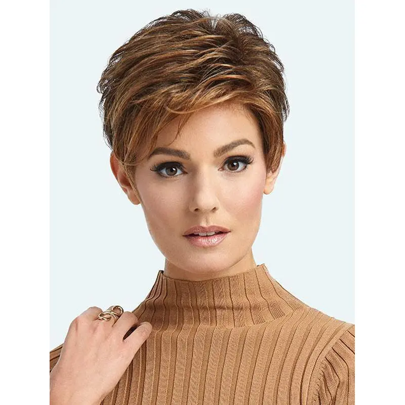 Cropped Exquisite Brown Synthetic Boycuts Lace Front Wigs