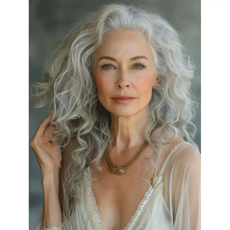 Grey Long Hair Wigs 16" Layered Curly Synthetic Wigs