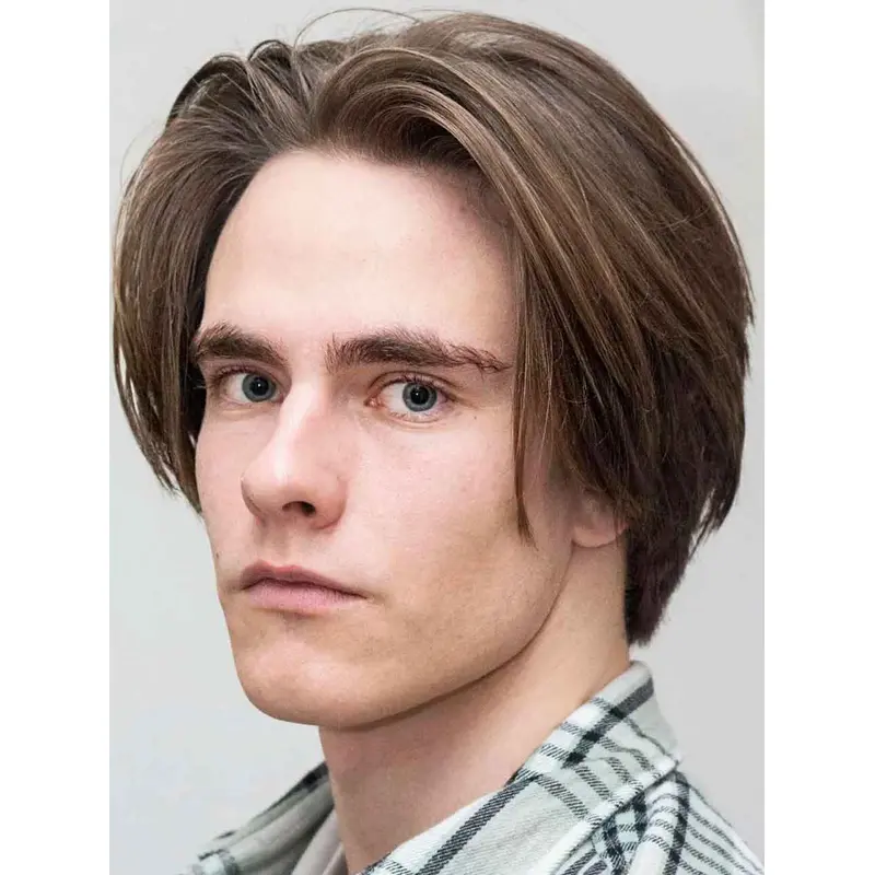 Mens Lace Front Wig Layered Ombre/2 Tone Remy Human Hair Short Wigs