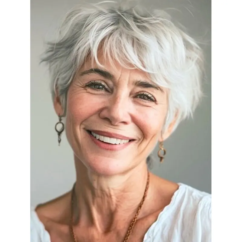 Short Grey Hair Wigs 6" Wavy Monofilament Wigs