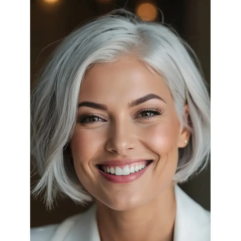 Silver Grey Wig Chin Length Bobs Monofilament Synthetic 10" Straight Wigs