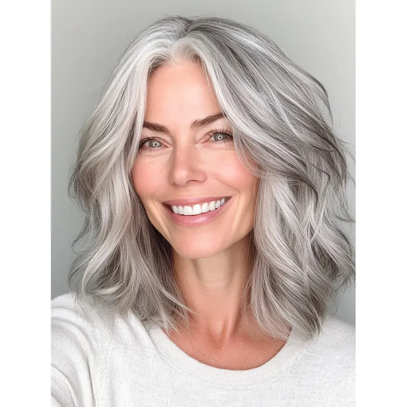 Silver Grey Wig Monofilament 14" Synthetic Layered Wigs