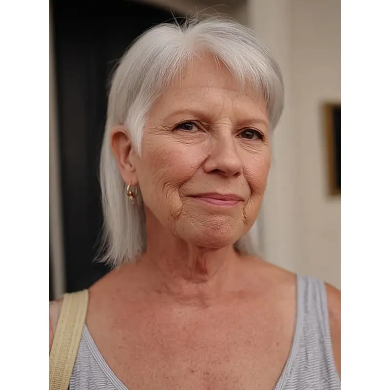 Silver Grey Wigs For Women With Bangs Human Hair Straight Wigs