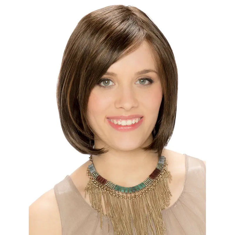 Suitable 10" Chin Length Straight Brown Bob Wigs