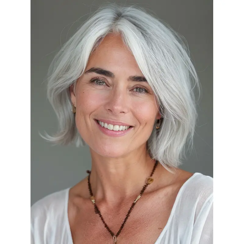 Grey Bob Wig 10" Wavy Layered Monofilament Wigs
