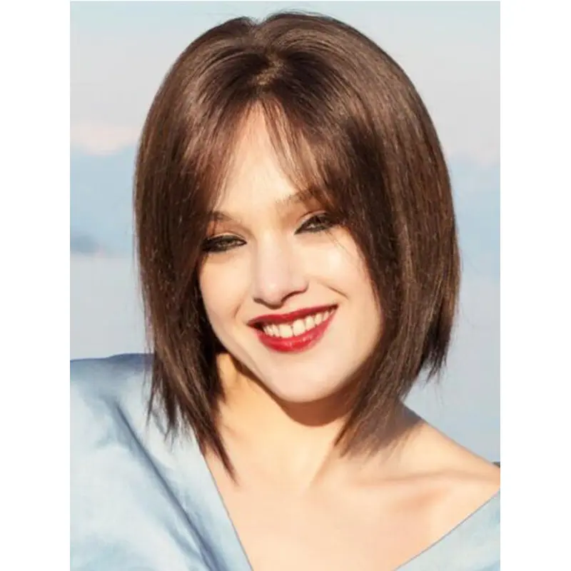 Monofilament 12" Straight Chin Length Human Hair Wigs True
