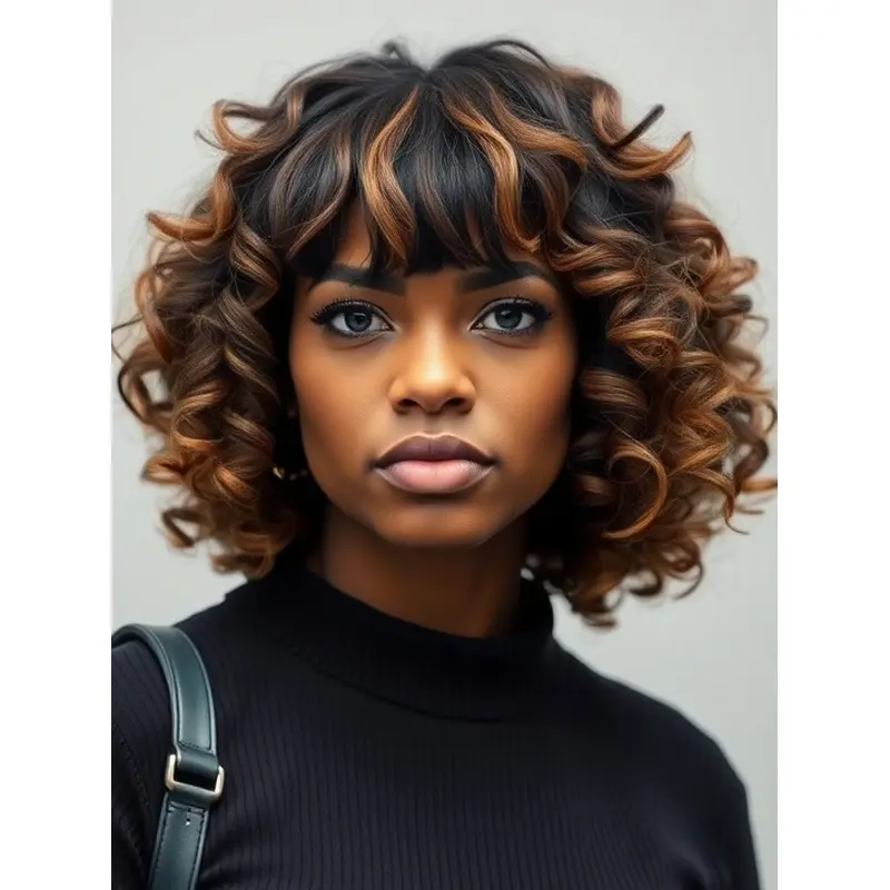 Monofilament Wigs For African American Synthetic Curly With Bangs Wigs