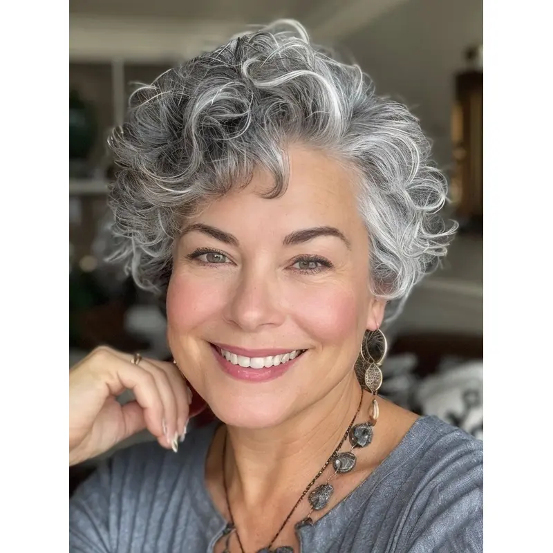 Short Curly Hair Wigs Lace Front 6" Grey Wigs