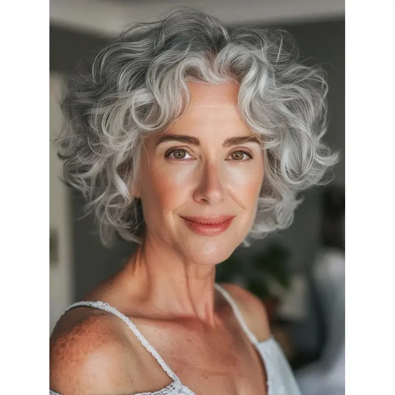 Silver Grey Real Hair Wigs 10" Curly Chin Length Lace Front Wigs