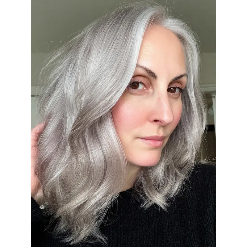 Wig Silver Grey 14" Wavy Shoulder Length Remy Human Hair Wigs