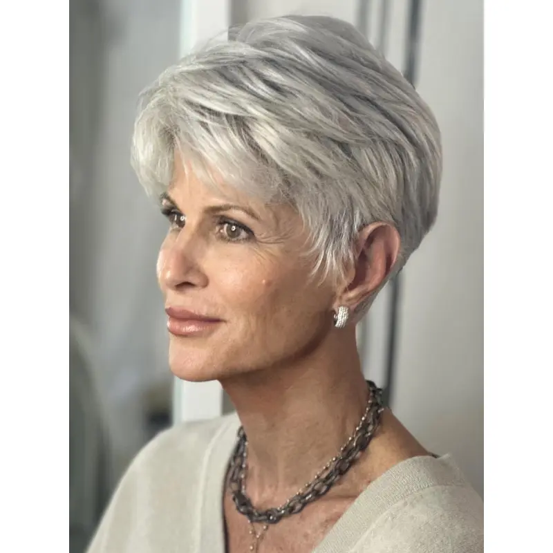 Grey Pixie Wigs Straight Synthetic Lace Front Boycuts 6" Short Wigs