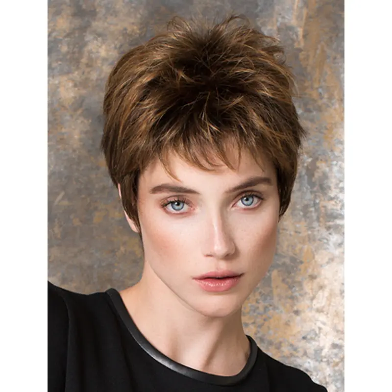 Straight 4" Brown Synthetic Boycuts Short Ladies Wigs